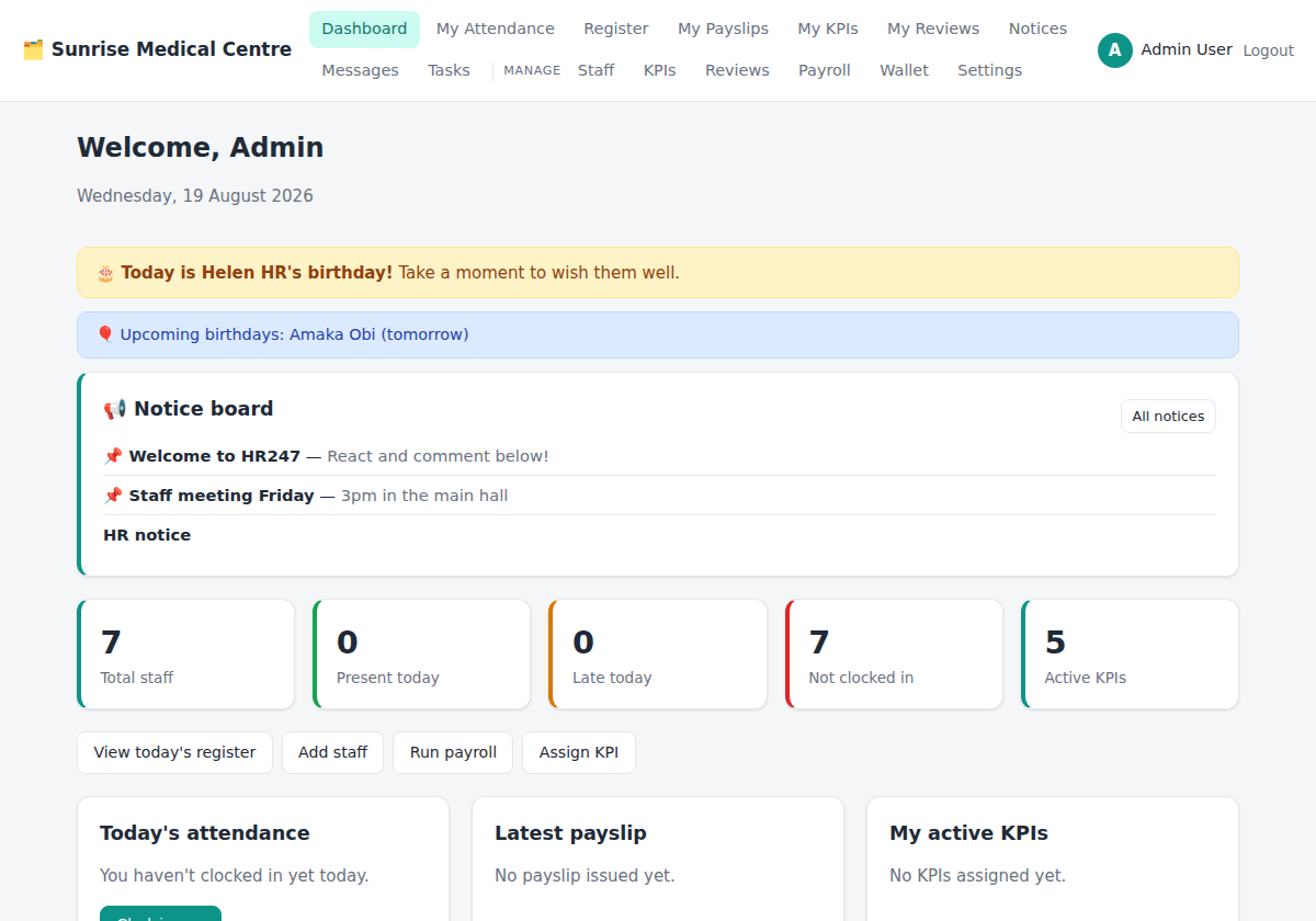 HR247 dashboard