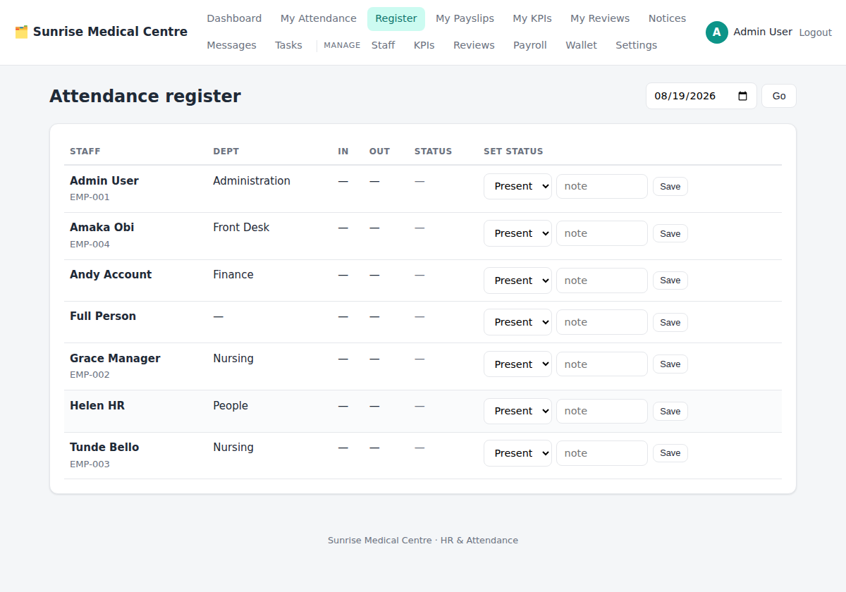 Attendance register